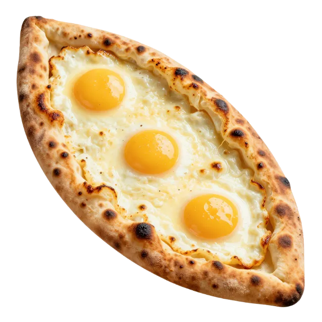 Freshly Baked Adjarian Khachapuri with Three Eggs