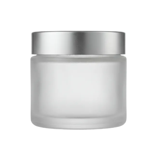 Frosted glass jar with silver lid