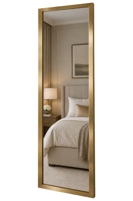 Full length standing mirror with gold frame