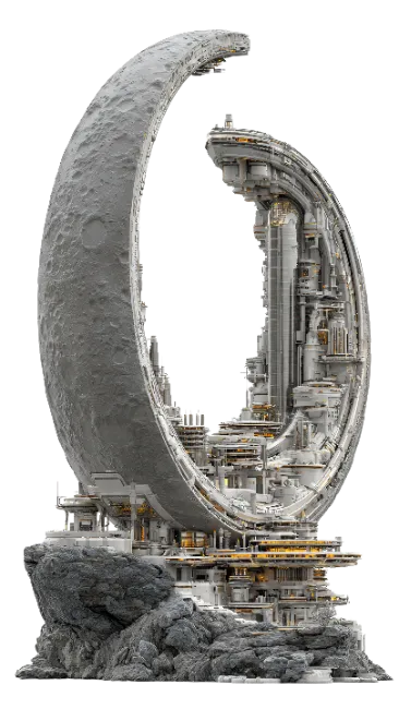 Futuristic Crescent Moon Space Station Sculpture