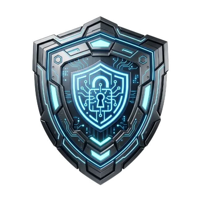 Futuristic Cyber Security Shield with Glowing Blue Circuits