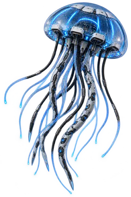 Futuristic Cybernetic Jellyfish with Glowing Blue Lights