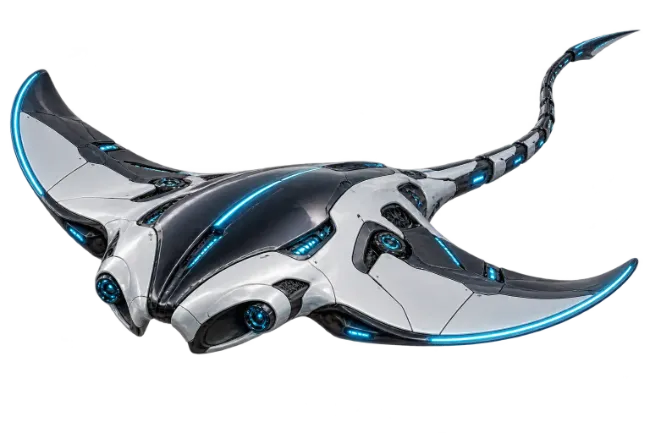 Futuristic Cybernetic Robotic Stingray with Glowing Blue Lights