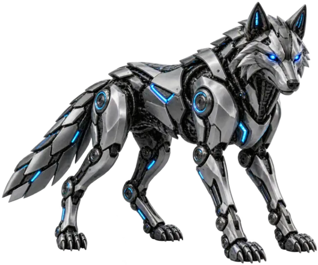 Futuristic Cybernetic Wolf with Glowing Blue Lights