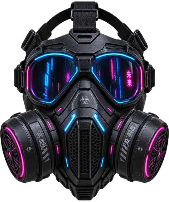 Futuristic Cyberpunk Gas Mask with Glowing Lights