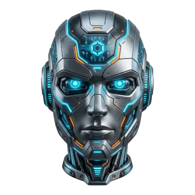 Futuristic Cyborg Robot Head with Glowing Blue Lights