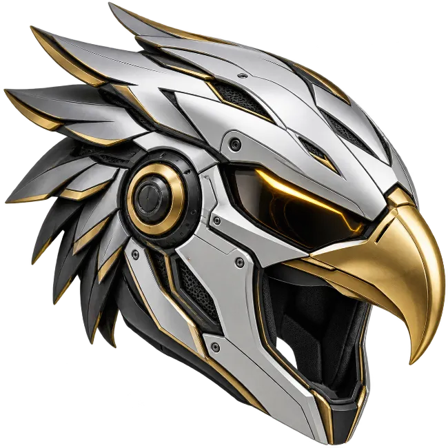 Futuristic Eagle Mech Helmet with Golden Beak