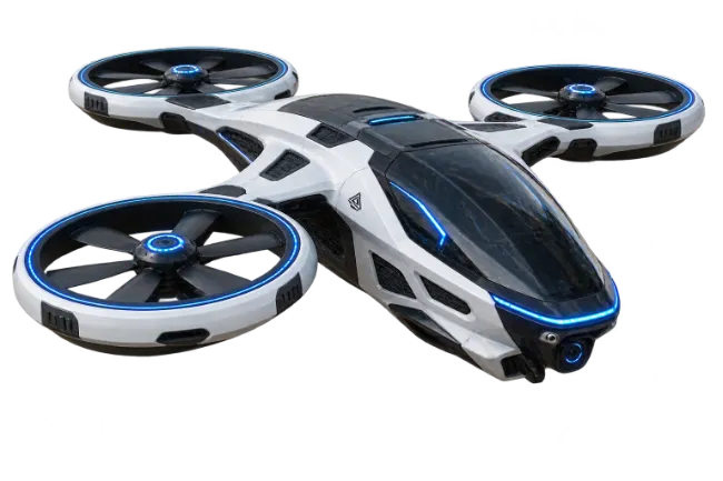 Futuristic Flying Car Concept with Four Rotors
