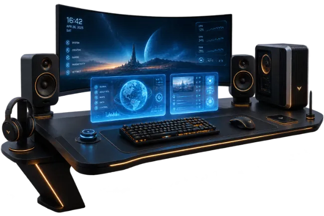 Futuristic Gaming Desk Setup with Ultrawide Curved Monitor