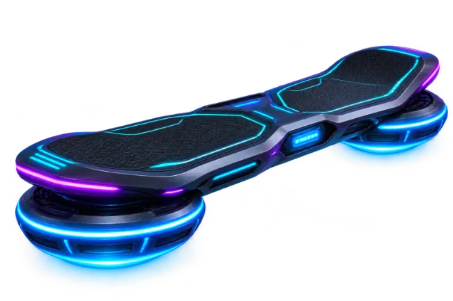 Futuristic Hoverboard with Glowing Neon Lights