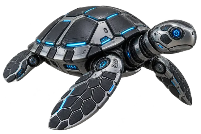 Futuristic Mechanical Turtle with Blue Glow