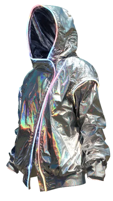 Futuristic Metallic Holographic Hooded Jacket