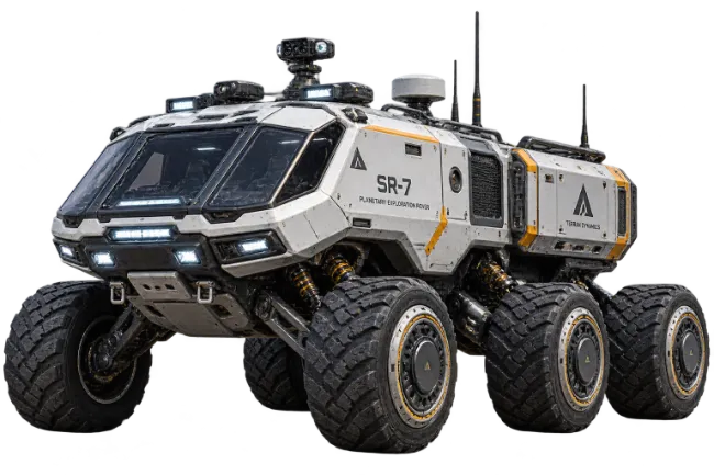 Futuristic Six-Wheeled Exploration Rover Vehicle