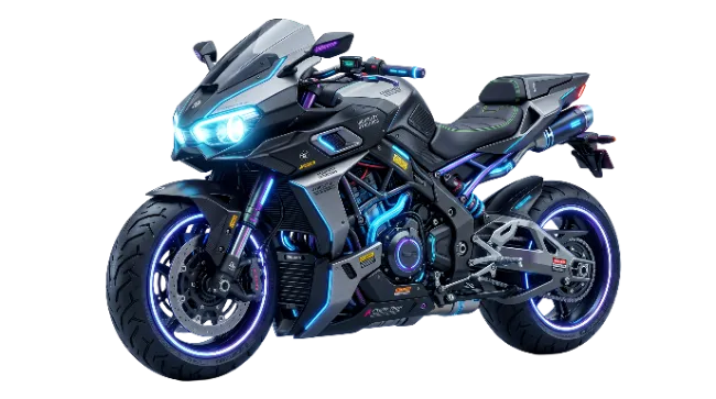Futuristic Sport Motorcycle With Neon Lights