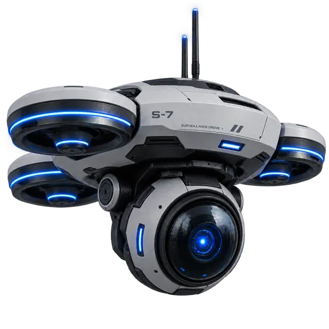 Futuristic Surveillance Drone with Blue Glowing Lights