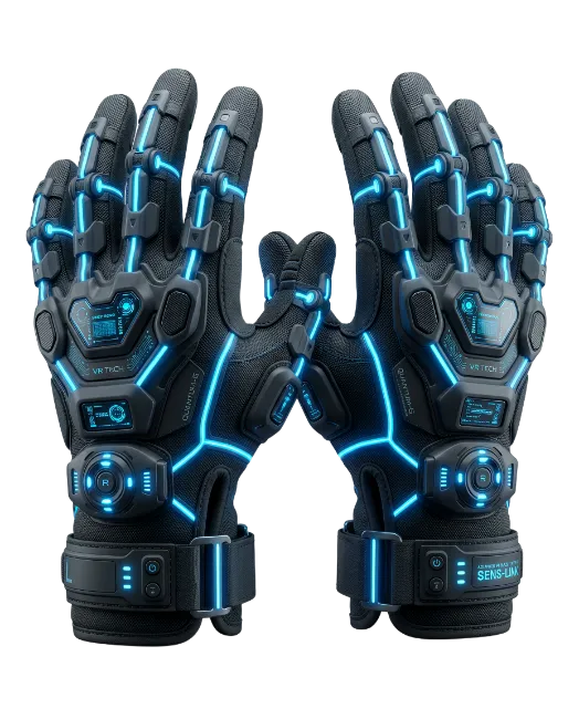 Futuristic VR Tech Gloves with Blue Neon Lights