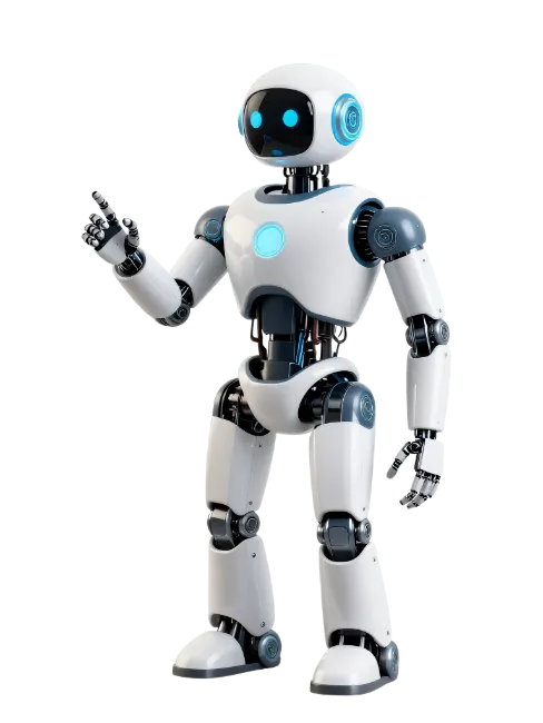 Futuristic White Robot Pointing Forward