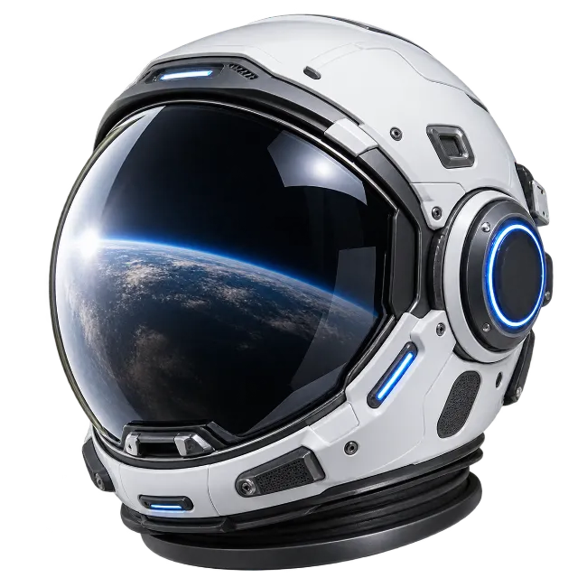 Futuristic White Space Helmet with Earth Reflection