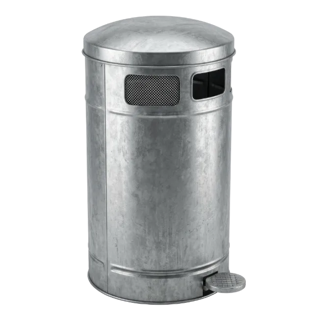 Galvanized Metal Trash Can with Foot Pedal
