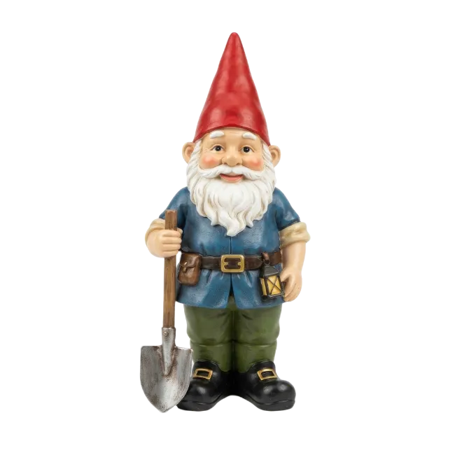 Garden Gnome Statue Holding a Shovel