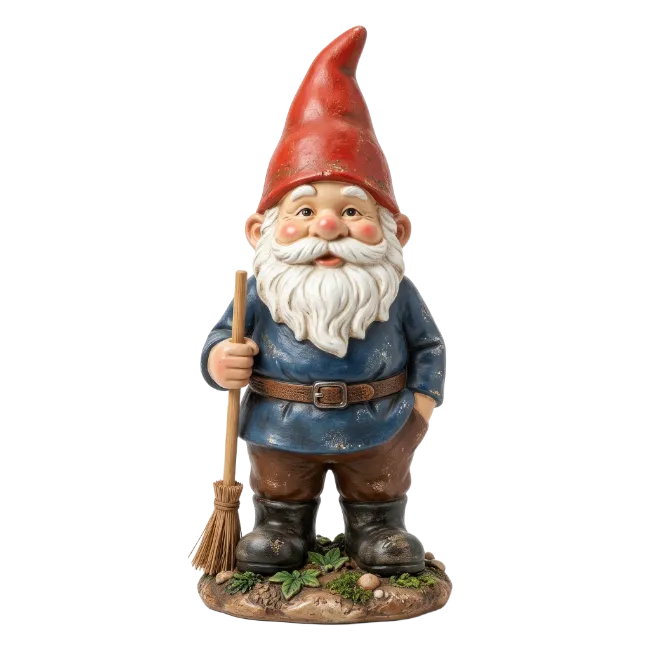 Garden Gnome Statue with Broom