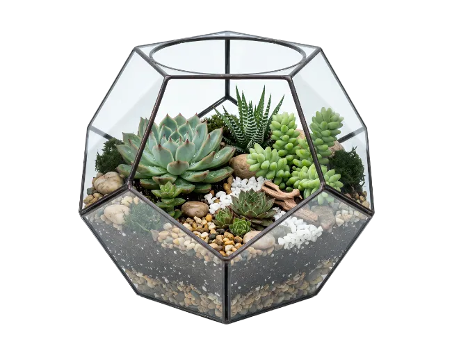 Geometric Glass Terrarium with Succulents
