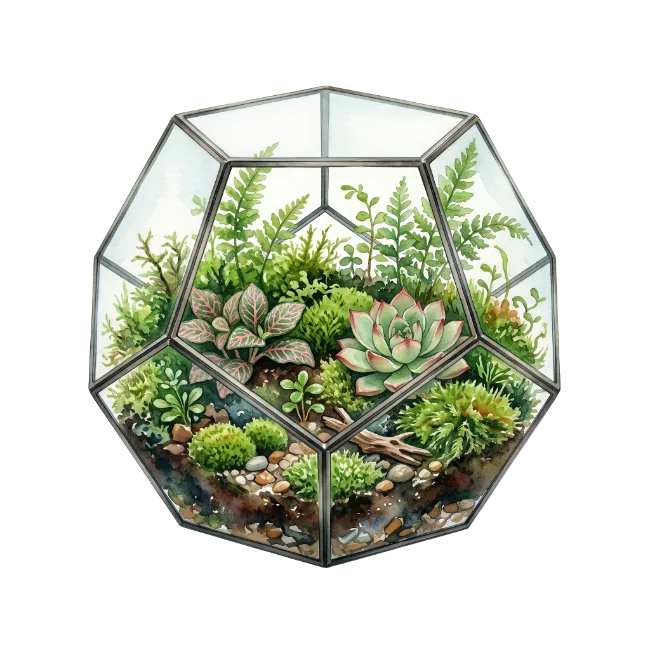 Geometric Terrarium with Succulents and Ferns