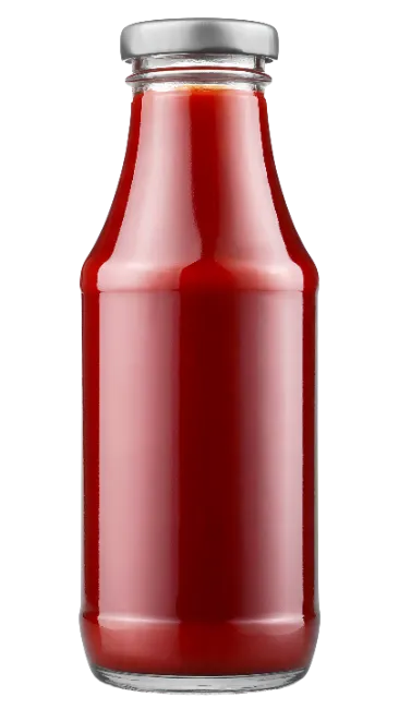 Glass Bottle Filled with Red Ketchup