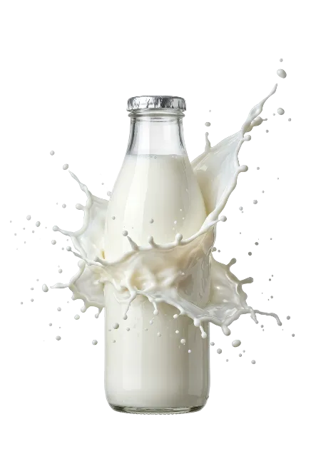 Glass Bottle of Fresh Milk with Splash