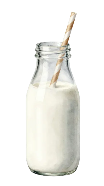 Glass Bottle of Milk with Striped Straw