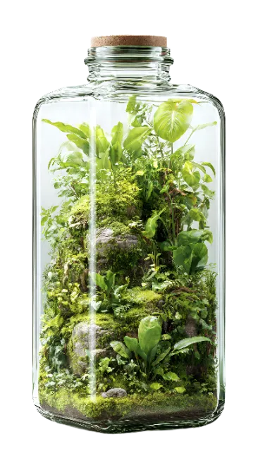 Glass Bottle Terrarium with Lush Green Plants