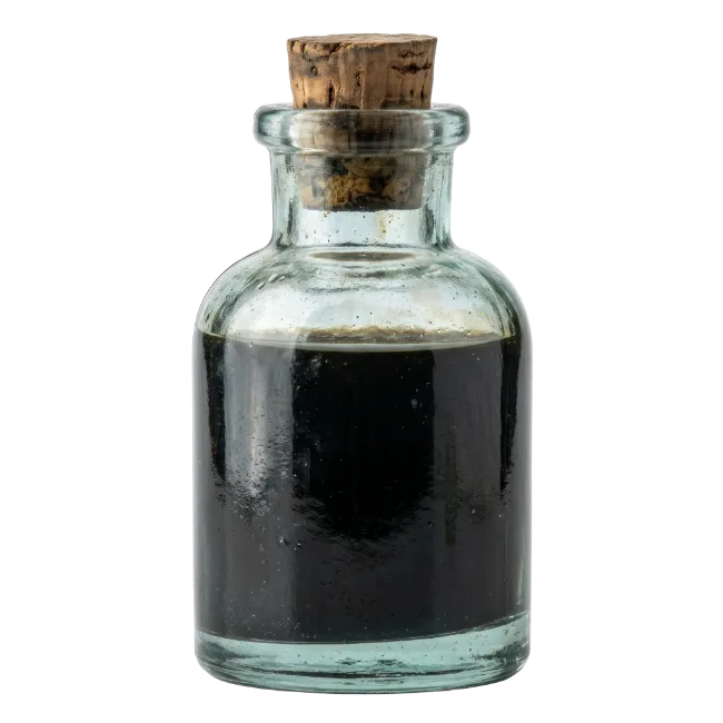 Glass Bottle with Dark Liquid and Cork Stopper