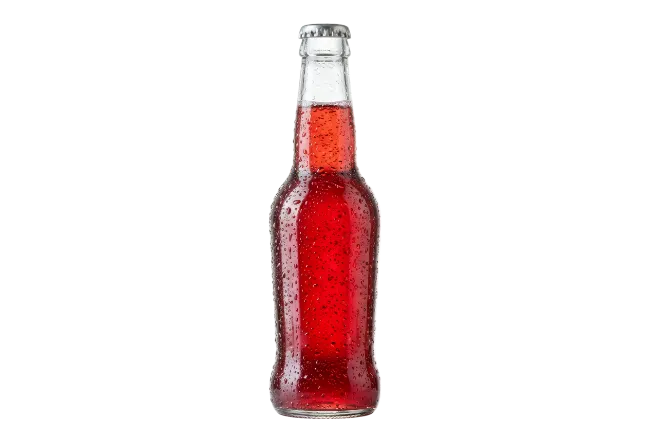 Glass bottle with red soda