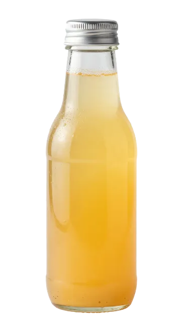 Glass bottle with yellow juice
