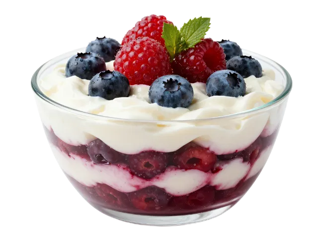 Glass Bowl with Berry Parfait and Yogurt