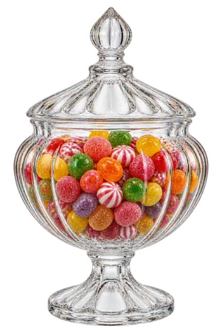 Glass Candy Jar Filled With Colorful Candies