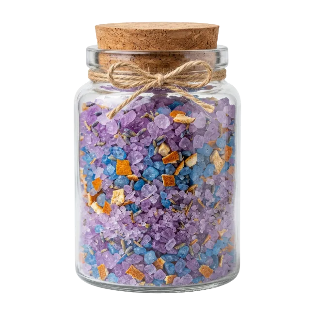 Glass Jar Filled With Colorful Bath Salts