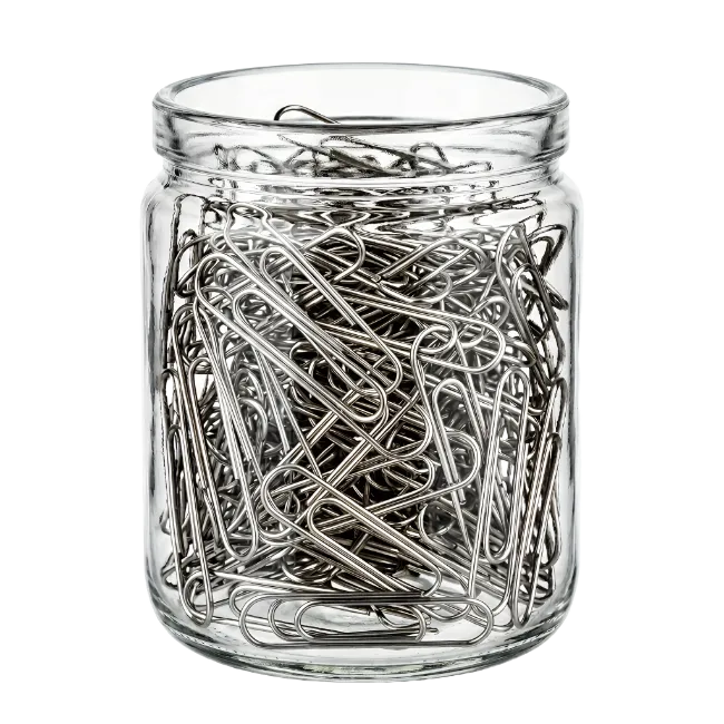 Glass Jar Filled With Metal Paper Clips