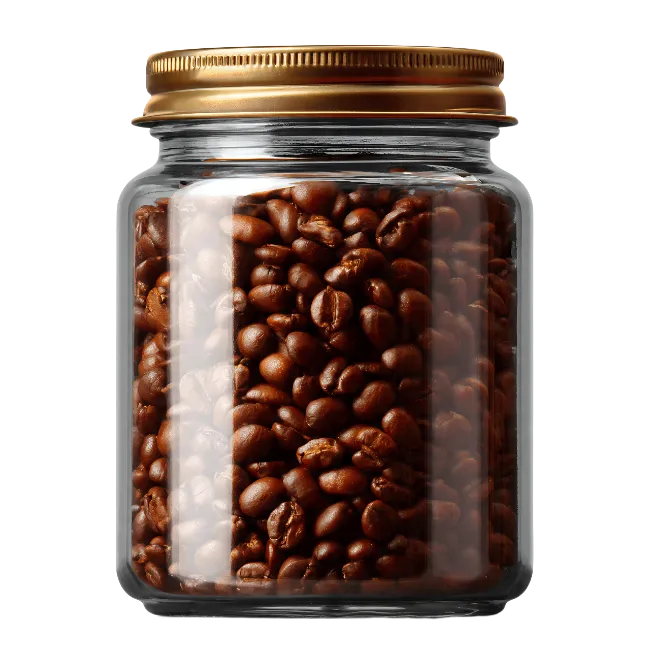 Glass jar filled with roasted coffee beans