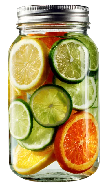 Glass Jar Filled With Sliced Citrus Fruit Infused Water
