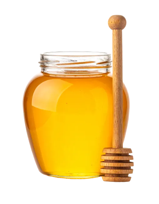 Glass Jar of Golden Honey with Wooden Dipper