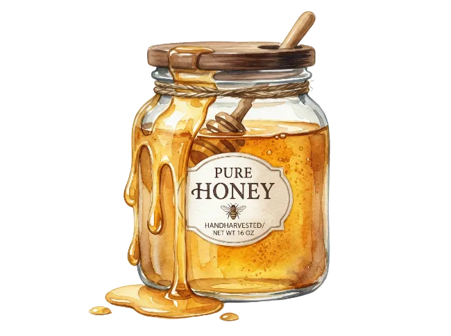 Glass Jar of Pure Honey with Wooden Dipper