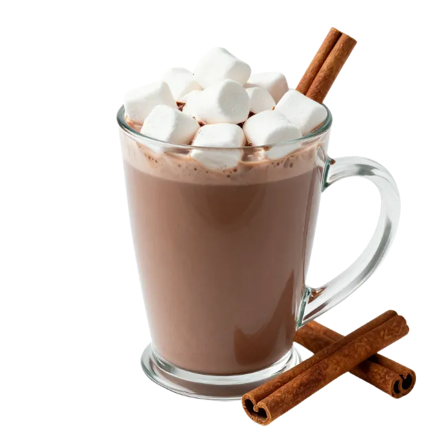 Glass Mug Of Hot Chocolate With Marshmallows And Cinnamon