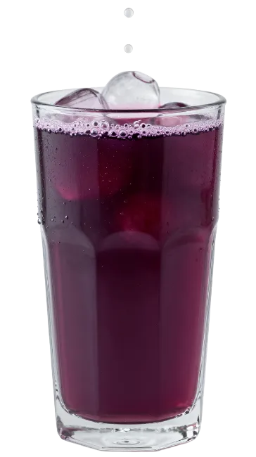 Glass of Cold Purple Juice with Ice Cubes