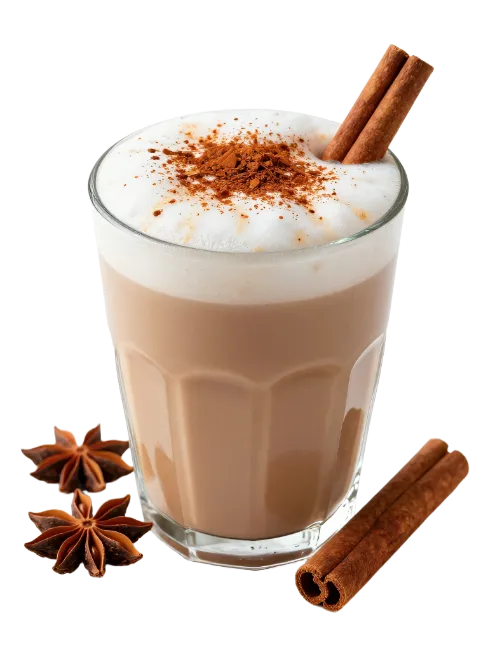 Glass of Latte with Cinnamon and Star Anise