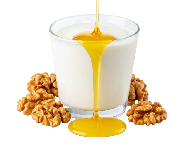 Glass of Milk with Honey and Walnuts