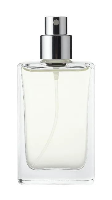 Glass perfume bottle with silver spray nozzle