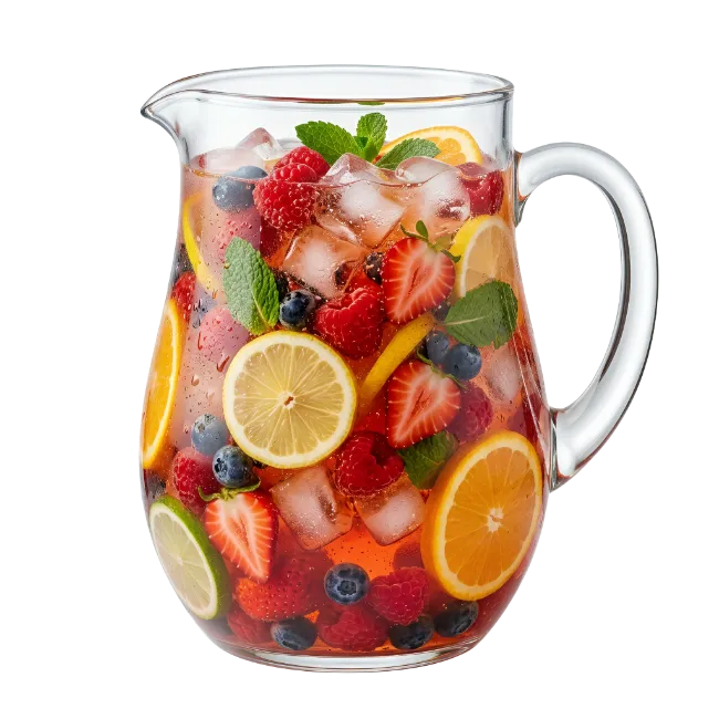 Glass Pitcher of Fruit Infused Water with Berries and Citrus