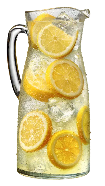 Glass Pitcher of Lemonade with Ice and Slices
