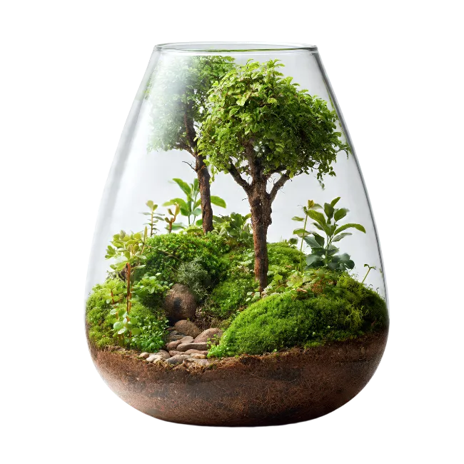 Glass Terrarium with Miniature Trees and Moss